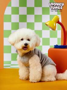 LOONEY TUNES X PETSIN 1 Áo khoác không tay mềm mại, ấm áp và thoải mái, chống trượt, thêu hình thỏ xám vui vẻ dành cho thú cưng (mèo, chó) với khóa cài. - Xám - Xem 4