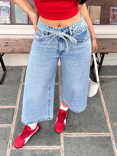 Rivivi Jeans rectos de ajuste holgado de color azul claro casual para mujer con presillas para cinturón