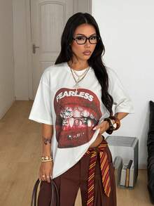 Coolane 女士夏季街头复古Y2K嬉皮士老钱图案宽松T恤 - 白色 - 查看 5