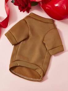 PETSIN 1件豹纹情书印花宠物服，大地黄运动风，厚实保暖的春秋季宠物服装 - 卡其色 - 查看 10