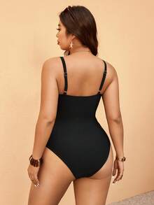 Elaquor Áo tắm liền thân cỡ lớn phối màu xếp nếp, thích hợp cho kỳ nghỉ và đi biển. - màu đen - Xem 6