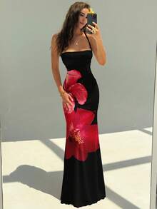 Aloruh Đầm maxi cổ yếm hở lưng, kiểu dáng giản dị, gợi cảm màu đen và đỏ, thích hợp cho kỳ nghỉ xuân/hè. - Nhiều màu - Xem 6