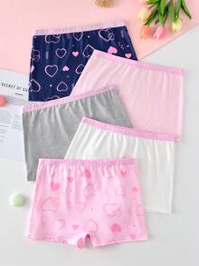 Sparklyn 5pcs/Pack Girls/Teens Heart Print Soft Comfortable Loose Daily Casual Hipster Panties