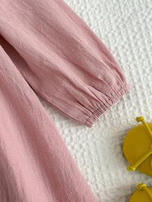 Emery Rose Kids Emery Rose Kids 女童纯色拼接碎花彼得潘领休闲连衣裙，女童春秋法式连衣裙，秋装，舒适秋冬款式，圣诞节，秋季服装，长袖，秋季连衣裙，女童碎花蕾丝领连衣裙，舒适秋冬款式，秋季，粉色连衣裙，秋季连衣裙，长袖 - 粉色 - 查看 12