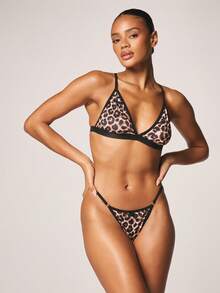 MISSGUIDED Leopard Print Triangle Bralette With Matching Thong Lingerie Set Black Trim - Brown - View 5