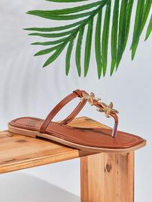 SHUZIA Women's Starfish Beach T-Strap Slip On Square Open Toe Flat Sandals - Chocolate Brown - View 7