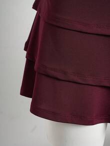 Elamini Women's Sleeveless Open Shoulder Tie-Up Waist Layered Ruffle Hem Mini Dress, Suitable For Spring, Summer, Autumn - Burgundy - View 5