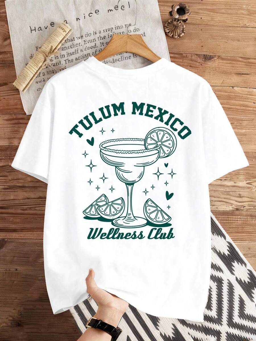 Manfinity Joysei Men's Casual Vacation Cocktail & Lemon Fruit Print T-Shirt - White - View 1