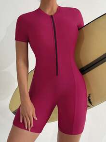Swim SPRTY 1 bộ đồ bơi liền thân nữ màu trơn, có khóa kéo phía trước, ôm sát, thích hợp cho kỳ nghỉ biển. - Đỏ - Xem 4
