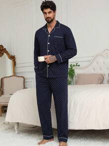 DAZY Spring Long Sleeve Shirt & Pants Polka Dot Men Pajama Set - Multicolor - View 5