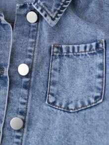 SHEIN Streecool Kids 男童牛仔套装（2件套），短袖衬衫+牛仔裤，休闲复古风，宽松直筒版型，舒适百搭，适合日常穿着、上学、通勤、聚会、居家、节日等场合，2016春季新款 - 中等水洗藍 - 查看 7