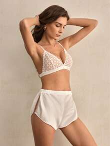 Charlaine Women's Satin Lace Trim Side Slit Hipster Panties