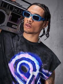 Manfinity VCAY Men's Loose Fit Data Print Knitted Sleeveless Crew Neck Tank Top - Black - View 3