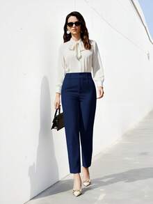 Aveloria Modichic Women's Solid Color Simple Daily Suit Pants  - Navy Blue - View 4