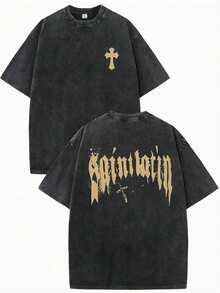 SHEIN 青少年男童字母印花水洗短袖T恤，休闲、舒适、时尚、百搭、可爱、柔软，适合日常穿着、上学、郊游、运动、节日和派对。 - 彩色 - 查看 4