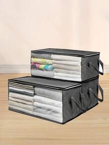 3 PIEZAS Caja de almacenamiento plegable con ventana transparente y asa resistente, organizador de tela plegable para ropa, ropa de cama, almohadas, mantas, juguetes, gran capacidad para armario, dormitorio, hogar, diseño apilable duradero - Multicolor - Ver 3