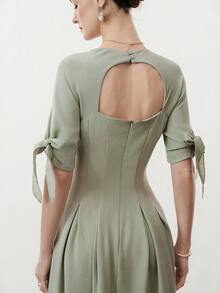 Aalyst Đầm nữ kiểu Pháp thanh lịch, cổ tròn, tay ngắn, xếp ly eo, thích hợp cho công sở, kỳ nghỉ, tiệc trà chiều, tạo hiệu ứng thon gọn với phần lưng khoét. - Màu xanh Bạc hà - Xem 6