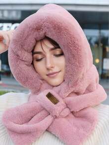 Women's Winter Warm Scarf And Knitted Hat Set, Soft And Thickened Warm Lining Earmuffs, Striped Craft Plush Knitted Hat, Foldable Design, Non-Elastic, Hand-Washable, Cross-Neckline Warm Ap, Create Fashion Styling, Winter Clothing Versatile Warm Accessories, - Multicolor - View 6