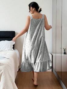 SHEIN Dream Adore 条纹蝴蝶结无袖加大码女士睡裙 - 黑色 - 查看 2