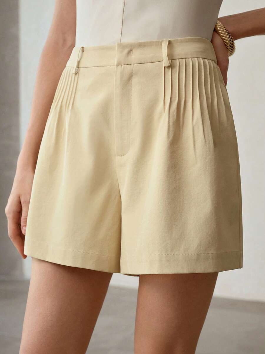 MOTF PREMIUM WOMEN'S YELLOW WASHED COTTON ELEGANT VERSATILE SHORTS - Yellow - View 2
