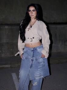 AfricaSnchz 女式简约束腰休闲卡其色短款风衣，秋季 - 卡其色 - 查看 3