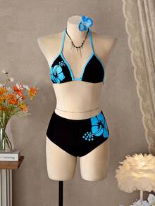 Bellisia Women's Floral Print Halter Tie Sexy Bikini Swimsuit Set, Summer Beach - Multicolor - View 3