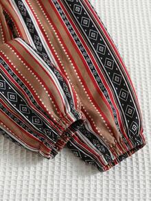 SHEIN Baby Boy Colorful Geometric Retro Pattern Vest Jacket With Elastic Waist Lantern Pants Set, Suitable For Formal Occasions, Birthday Parties, Raves, Galas, Performances, Weddings, Baby Showers, And 1st Birthday Celebrations