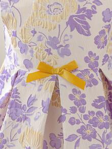 SHEIN Glamorique Kids 女童优雅提花公主裙，适合节日、派对、聚会、夏季穿着 - 淡紫色 - 查看 5
