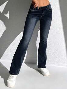 SHEIN ICON Casual Denim Long Pants, Minimalist And Fashionable For Everyday Wear - Dusty Blue - View 4