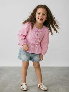 Maija Kids Maija Kids 年轻女孩编织条纹宽松袖休闲衬衫 - 粉色 - 查看 1