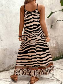EMERY ROSE 大码女式豹纹宽松长款吊带裙，优雅百搭，适合日常和度假穿着，夏季必备 - 彩色 - 查看 2