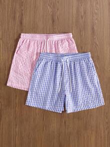 TOKVUE 男士时尚休闲宽松格子短裤，适合日常穿着 - 彩色 - 查看 1