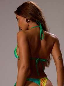 Musera Resort Knot Side Tie Dye Print Bikini Bottoms Only Ibiza Sexy Vacation Holiday Summer Festival Beachwear Romantic Elegant Birthday Swim Spring - Green - View 2