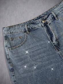 Manfinity ZONE917 Unisex Rhinestone Embellished Denim Shorts - Blue - View 6