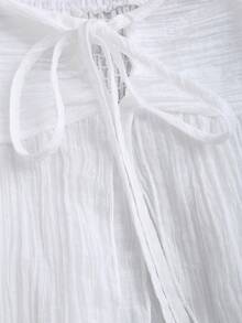 SHEIN Sweetro Áo hai dây không tay màu trắng lãng mạn dành cho nữ, viền ren xếp nếp, eo ôm sát, vạt áo bất đối xứng, thích hợp cho mùa xuân/hè. - trắng - Xem 5