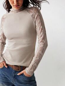 Bohemela 休闲针织长袖修身女式上衣 - 杏色 - 查看 5