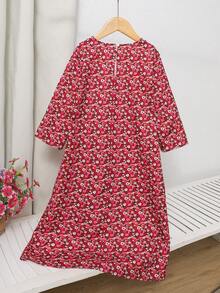 Young Girls Loose, Elegant, Simple & Comfortable Young Girl Abaya Style Pattern Dress,Kids - Multicolor - View 3