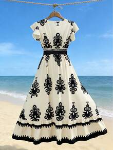 GlowEve Women's Woven Printed Summer Long Dress - Apricot - View 2