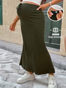 SHEIN 纯色蝴蝶结抽绳孕妇裙 - 軍綠色 - 查看 11