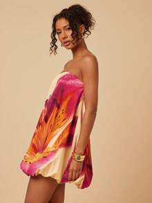 Travachic 女士碎花抹胸泡泡裙，性感海滩度假风，夏季 - 彩色 - 查看 6