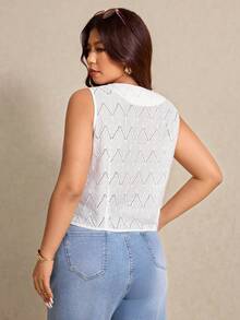 Elaquor 大码女式白色刺绣休闲度假衬衫，春夏商务休闲上衣，春夏度假上衣 - 白色 - 查看 2