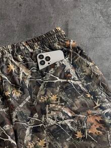 AXEPEAK Men's Drawstring Waist Branch Pattern Loose Casual Shorts - Multicolor - View 4