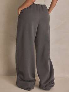 MUSERA 条纹细节阔腿弹力腰慢跑裤，夏季、运动、休闲、日常、街头风、潮流服饰 - 灰色 - 查看 3