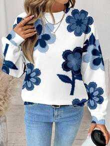 SHEIN LUNE 休闲复古优雅通勤百搭保暖花卉印花宽松圆领长袖卫衣，适合春夏穿着