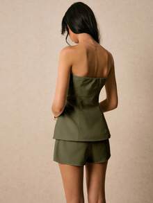 Poéselle 女士金属装饰抹胸上衣和迷你裙两件套 - 綠色 - 查看 3