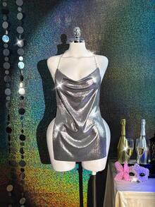 MidnightGlam 2件套女士性感银色睡裙 - 銀色 - 查看 6