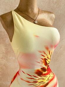 Soleia Robe moulante mini à une épaule avec imprimé floral, pour les vacances d'été des femmes - Multicolore - Voir 3