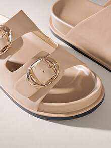 Solecia Women's Buckle Design Daily Versatile Fashion Slippers Flat Sandals - Apricot - View 5