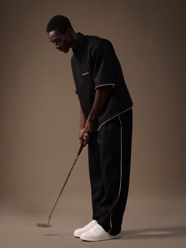 Straight Fit Pleated Trousers With Contrast Piping