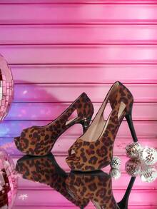CUCCOO LuxiPop Women's Fashionable Elegant Party Waterproof Platform Peep Toe Pumps For Christmas - leopard print - View 3